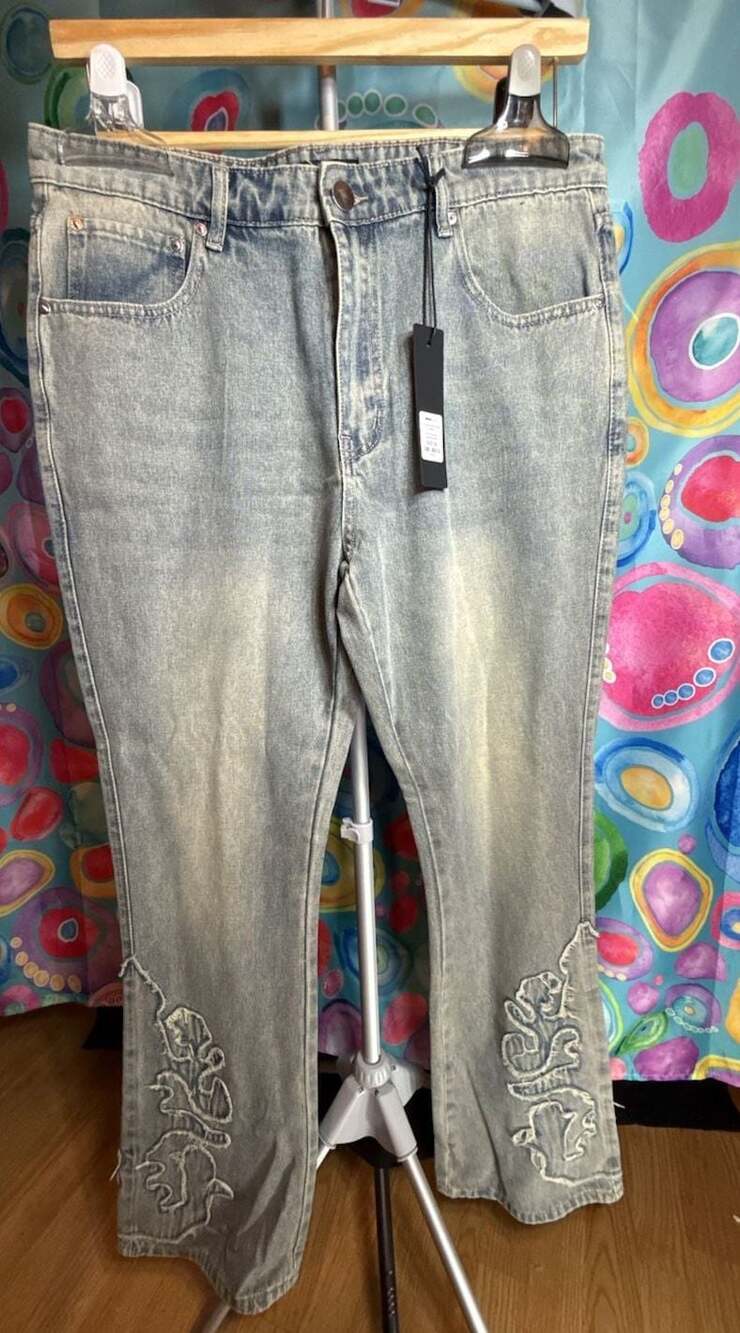 NOVAMEN Tumble Slim Flare Jeans with Embroidered Hem Detail size 36